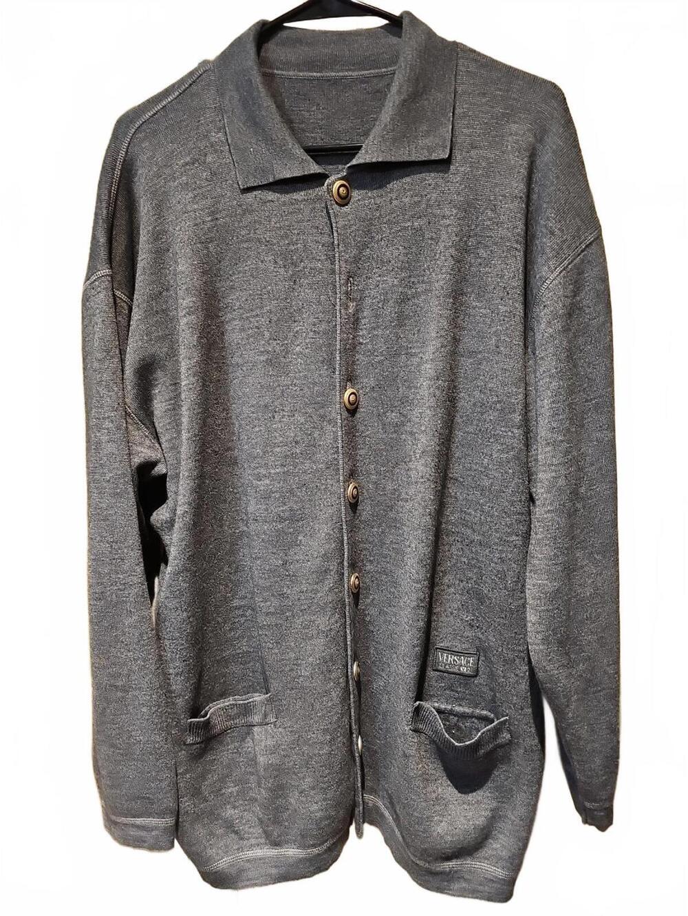 Versace Classic V2 Vintage Gray Wool Blend Button Sweater - Large Italy